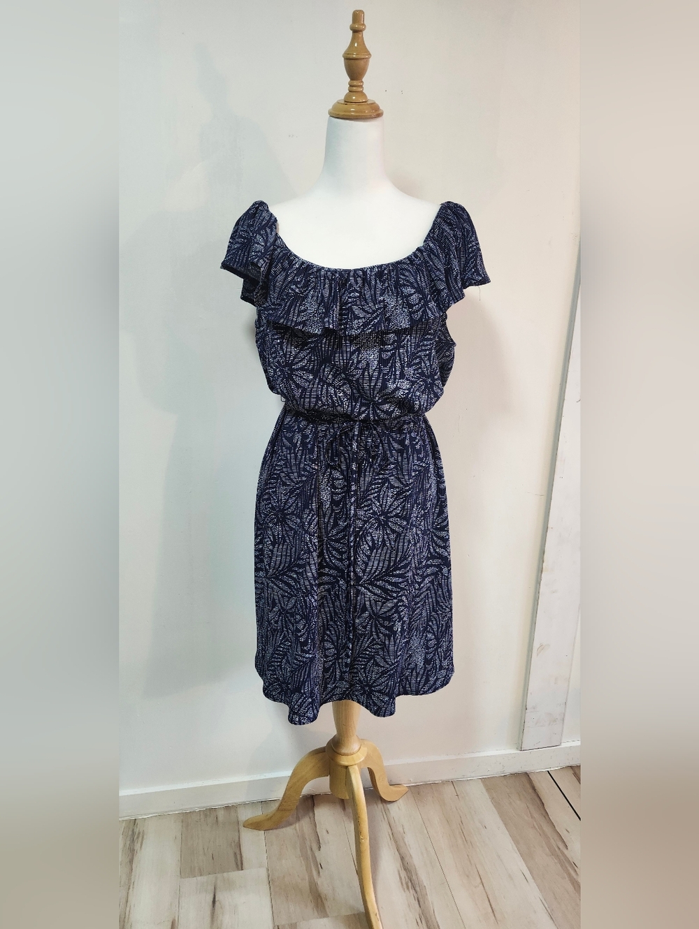 Rick's Navy Ruffle Off-Shoulder Summer Dress